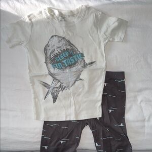 Carter's White Shark Tee and Black Pajama Pants Set with Teal Accents